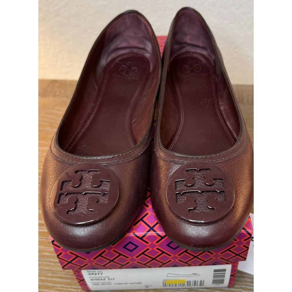 Tory Burch Abby Ballet Flat Tumbled Leather in Shiraz.  Sz 9